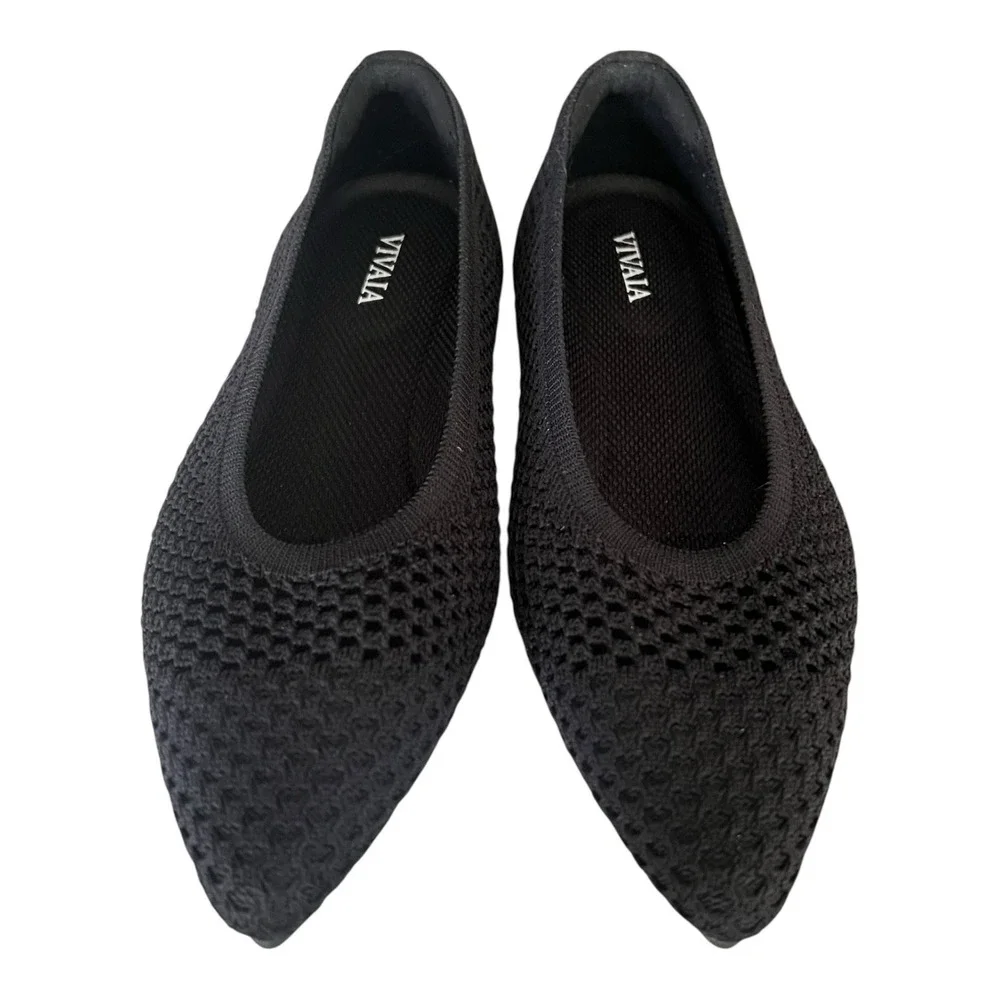 VIVAIA Black Pointed Toe Knit Flats Women's Size 5 Comfort Ballet‎ Shoes